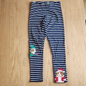 Mini Boden Navy Striped Leggings with Festive Patches